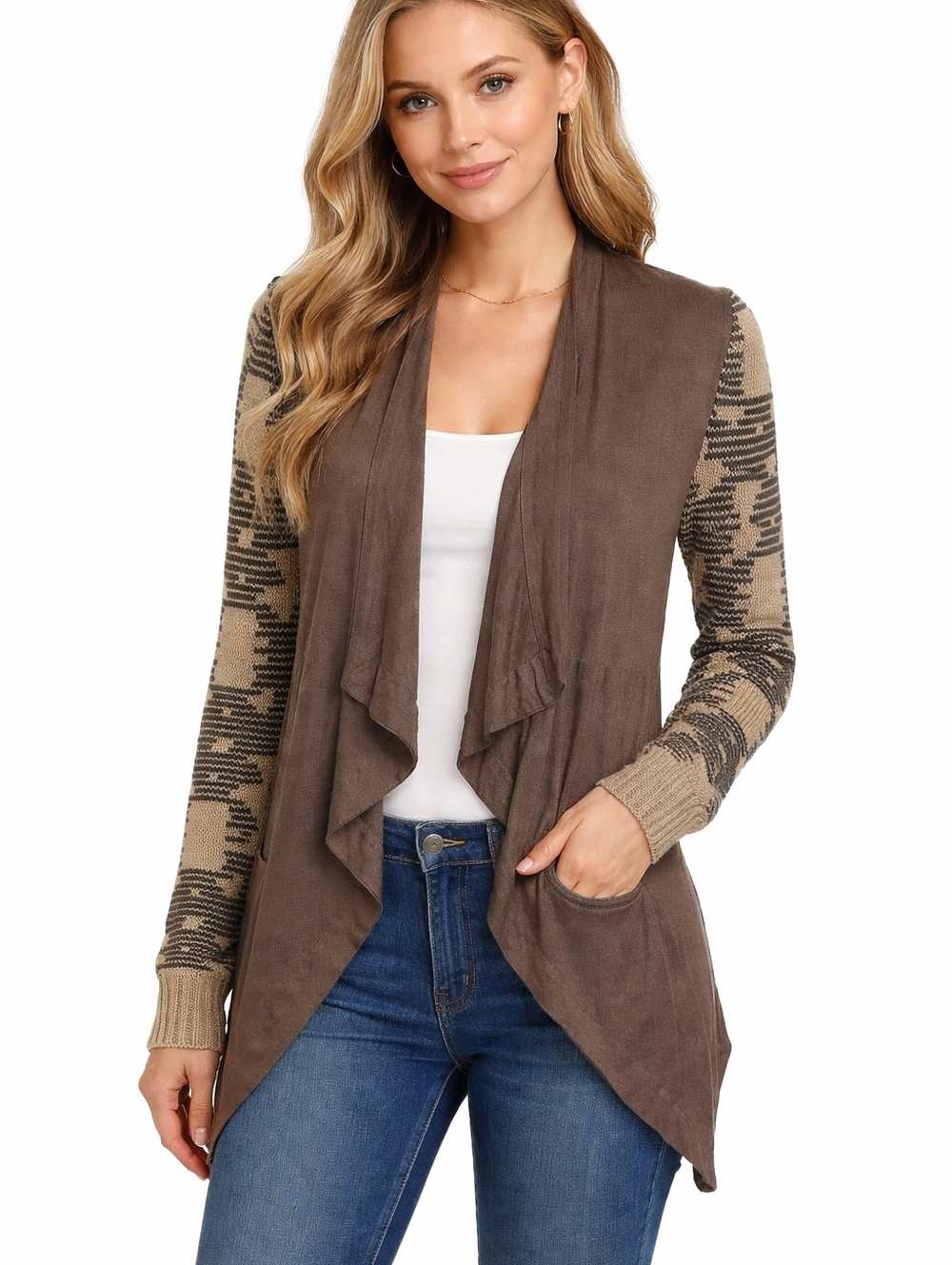 Blu Pepper taupe black cardigan sweater - great used condition - Large